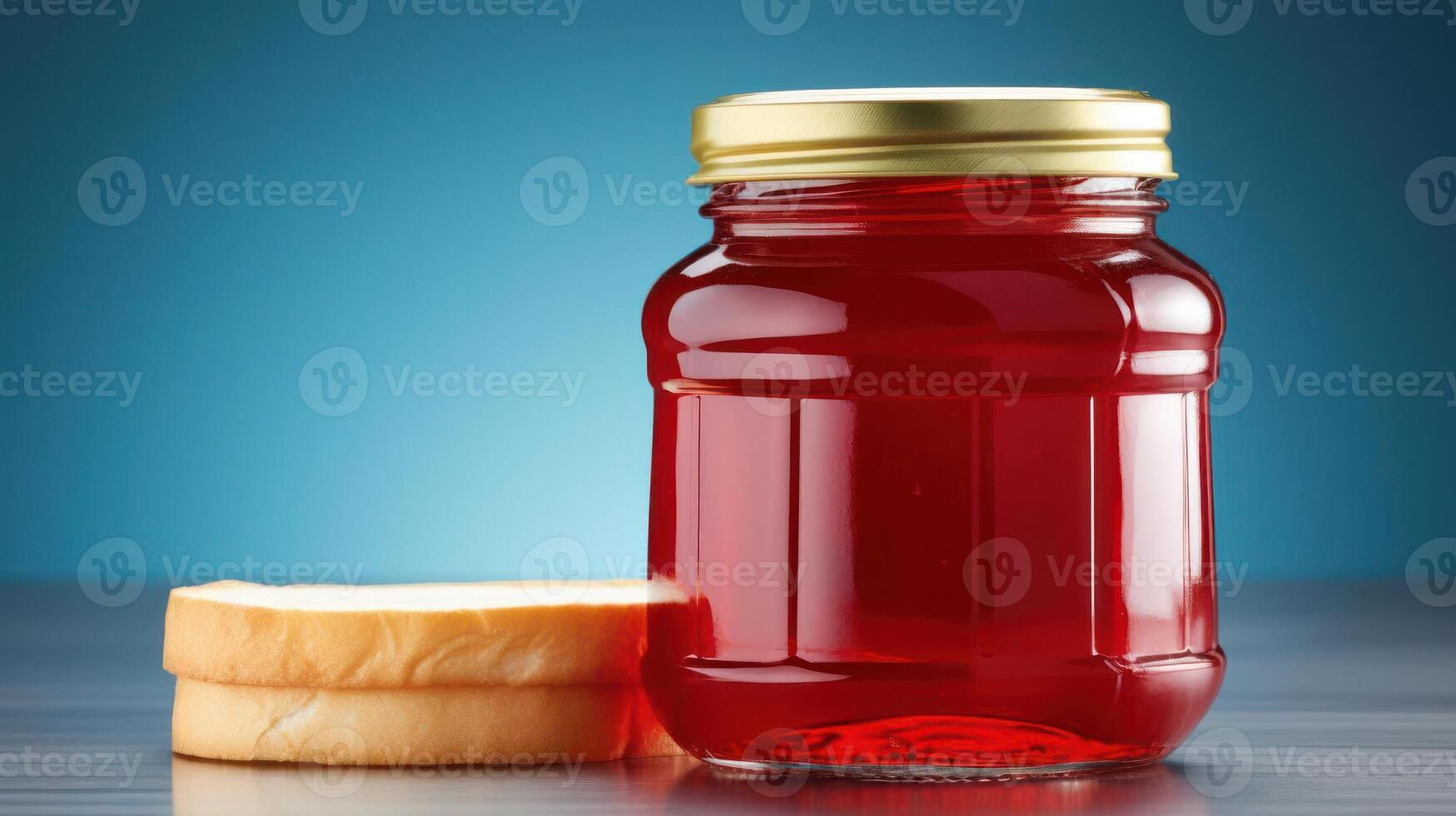 Cranberry jam in a jar with a slice of bread. photo