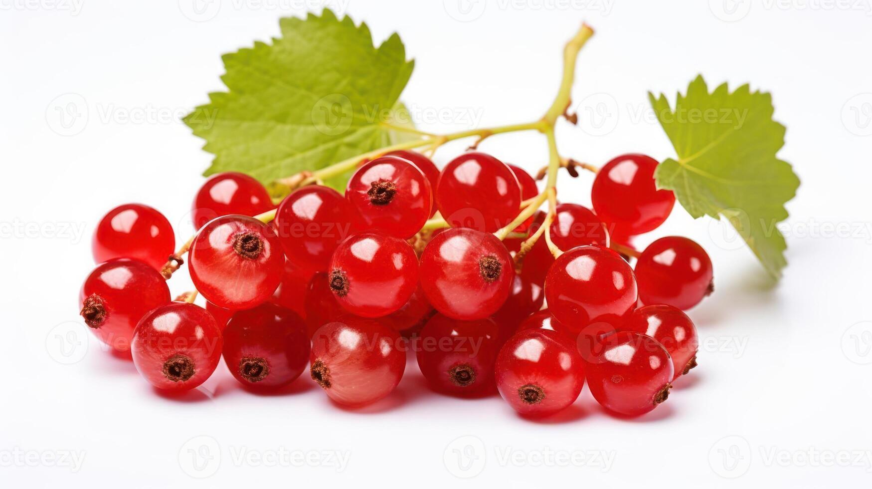 Fresh redcurrant berries with green leaves on a vine. photo