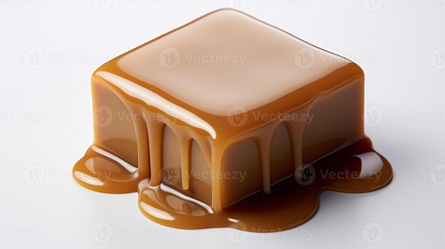 Caramel cube with dripping texture, sweet treat, dessert. photo