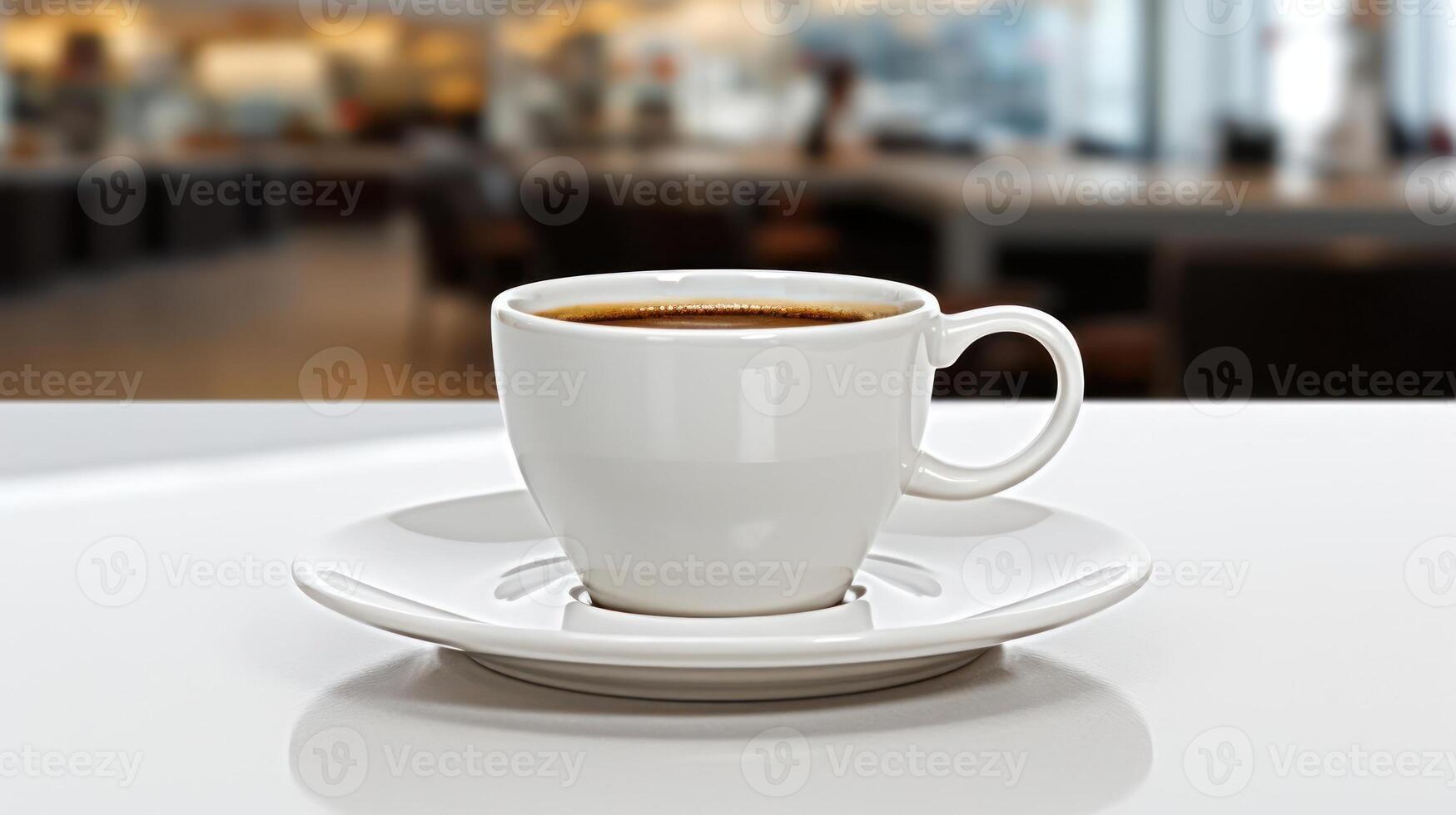 A cup of coffee on a saucer, bright and clean. photo