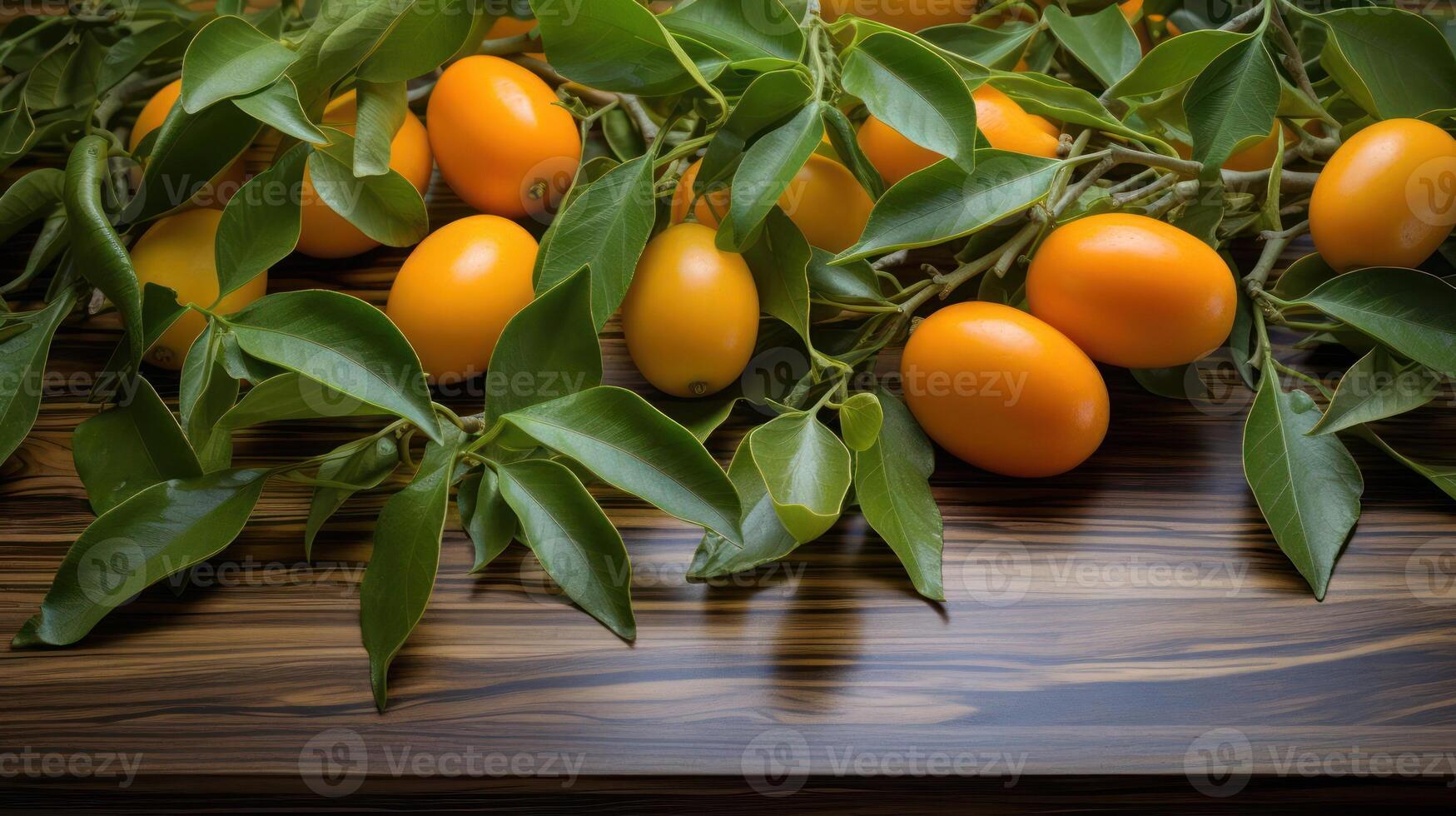 Fresh kumquats on a branch, vibrant and delicious. photo