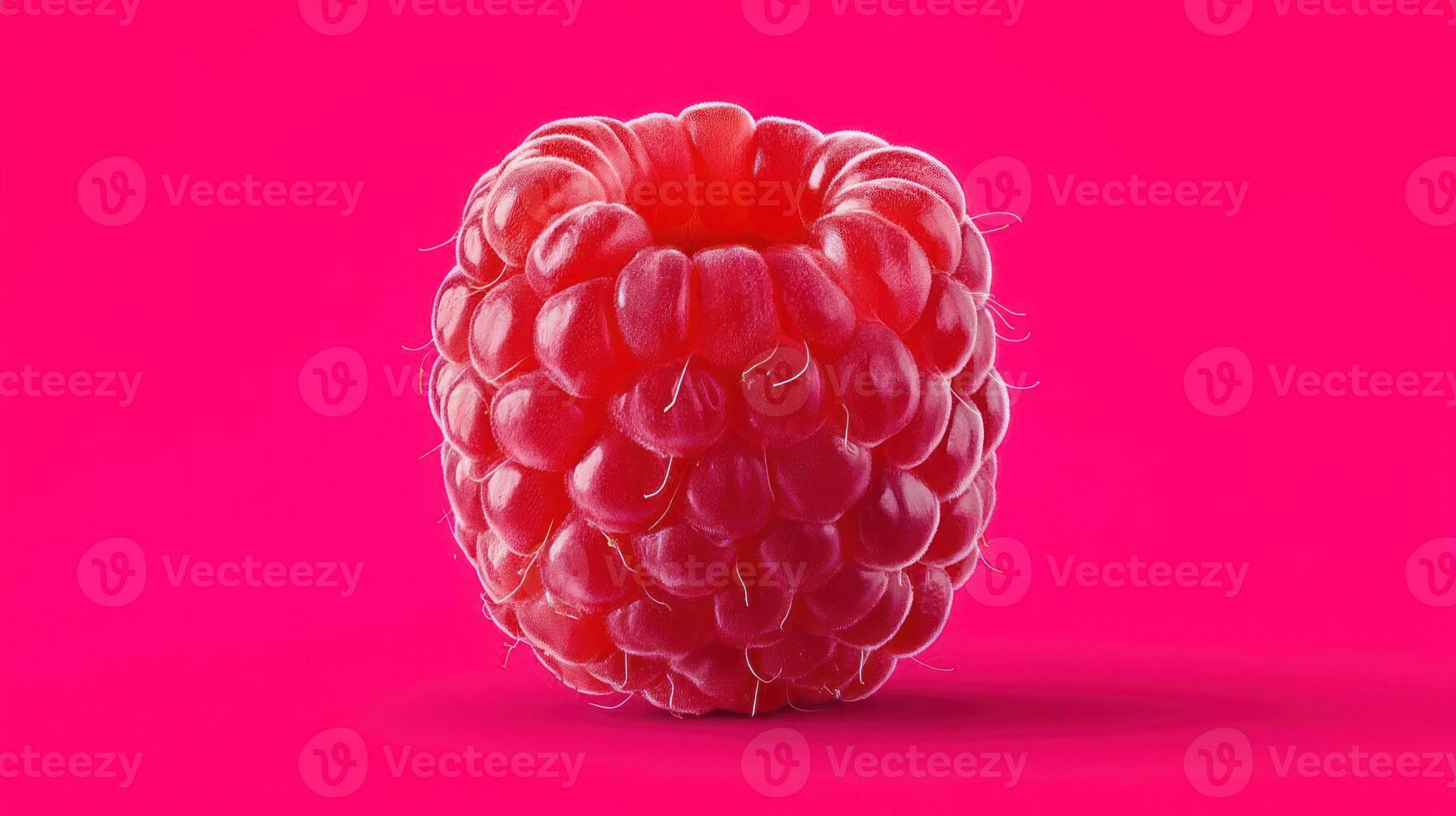 Close-up of a vibrant, juicy raspberry against a pink background. photo