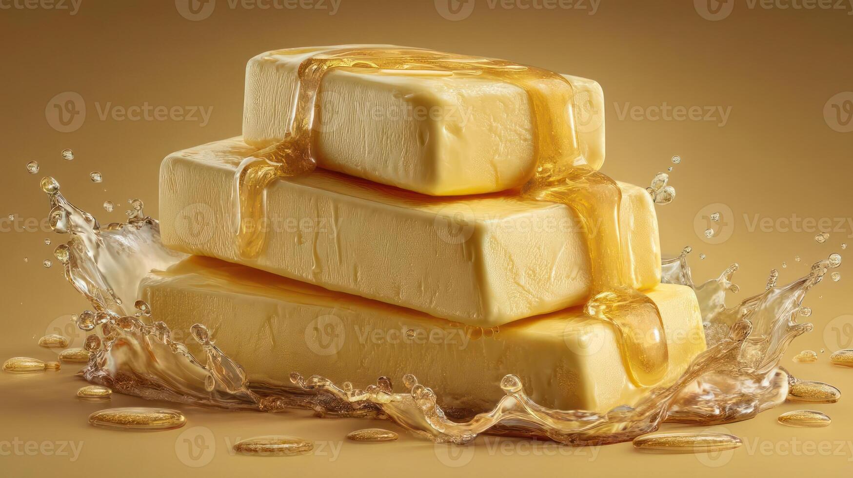 Stacked golden blocks with a splash of liquid. photo