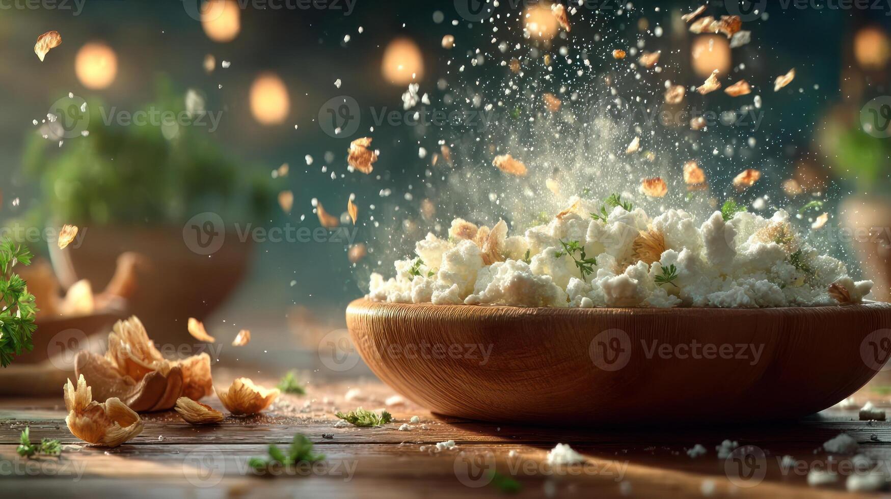 Cottage cheese bowl with herbs and citrus zest. photo