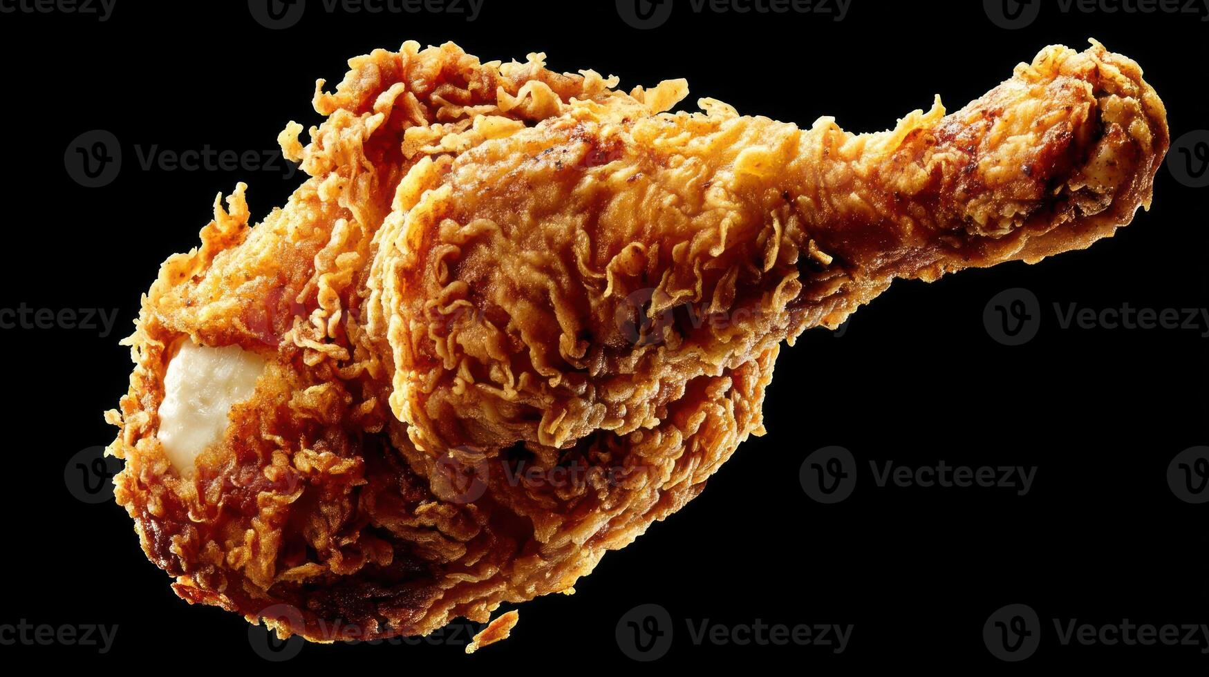 Crispy fried chicken leg with golden-brown coating. photo