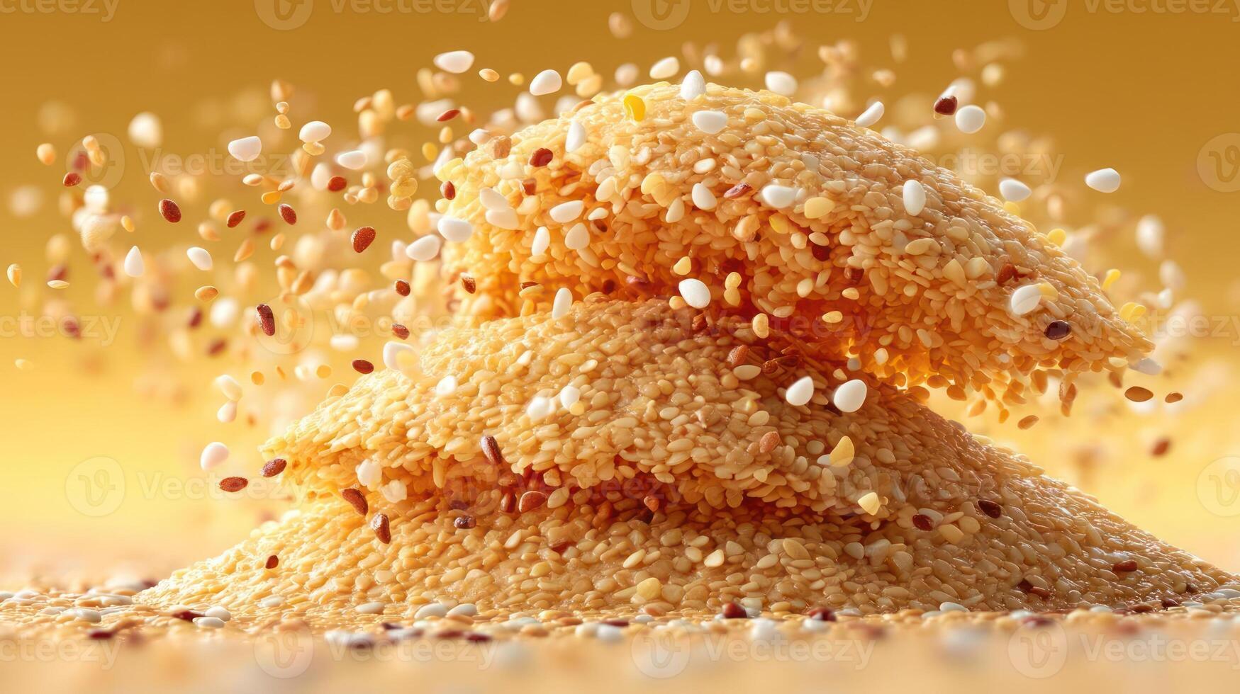 Sesame seeds forming a hill with scattered grains. photo