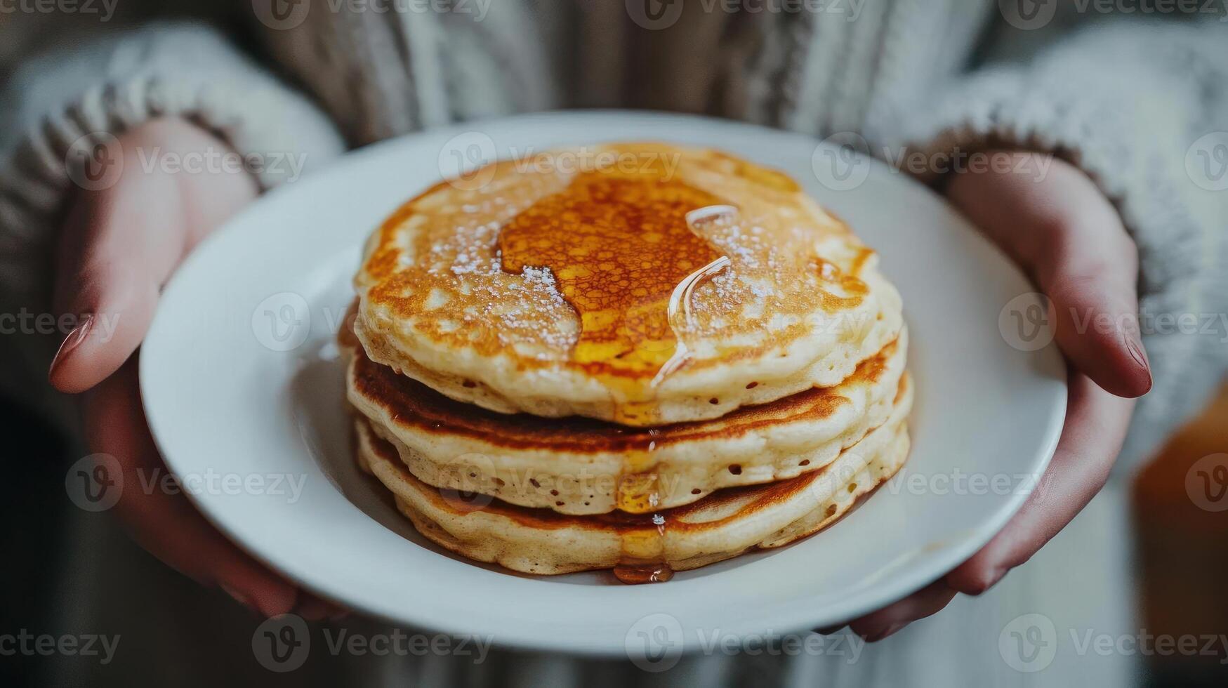 Stack of fluffy pancakes on a plate. photo
