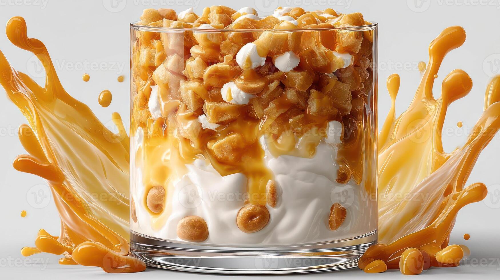 Caramel splash in a glass, dynamic and delicious. photo