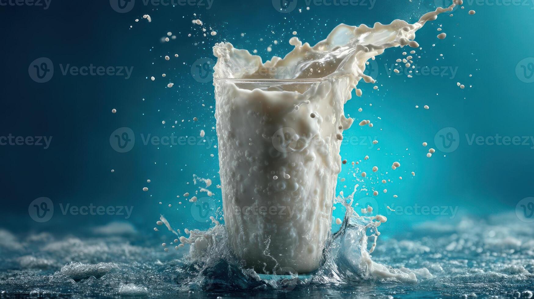 Milk splash in a glass, dynamic and refreshing. photo