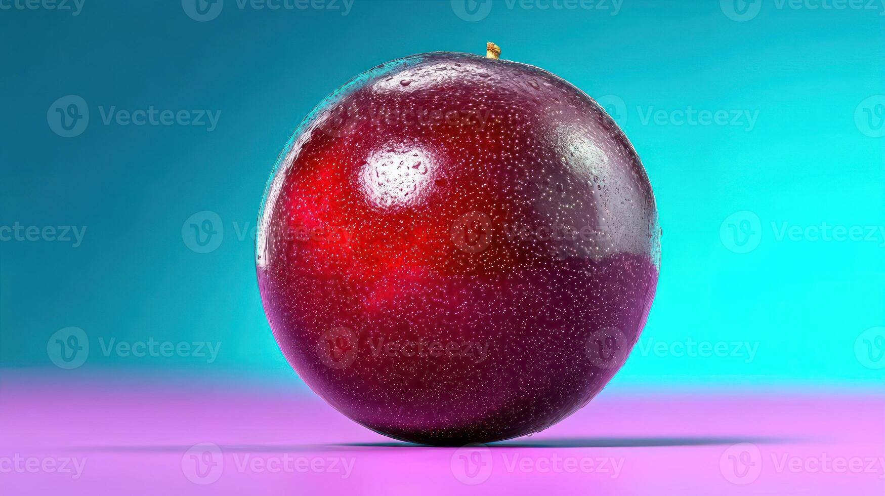 Close-up of a vibrant passionfruit against a colorful background. photo