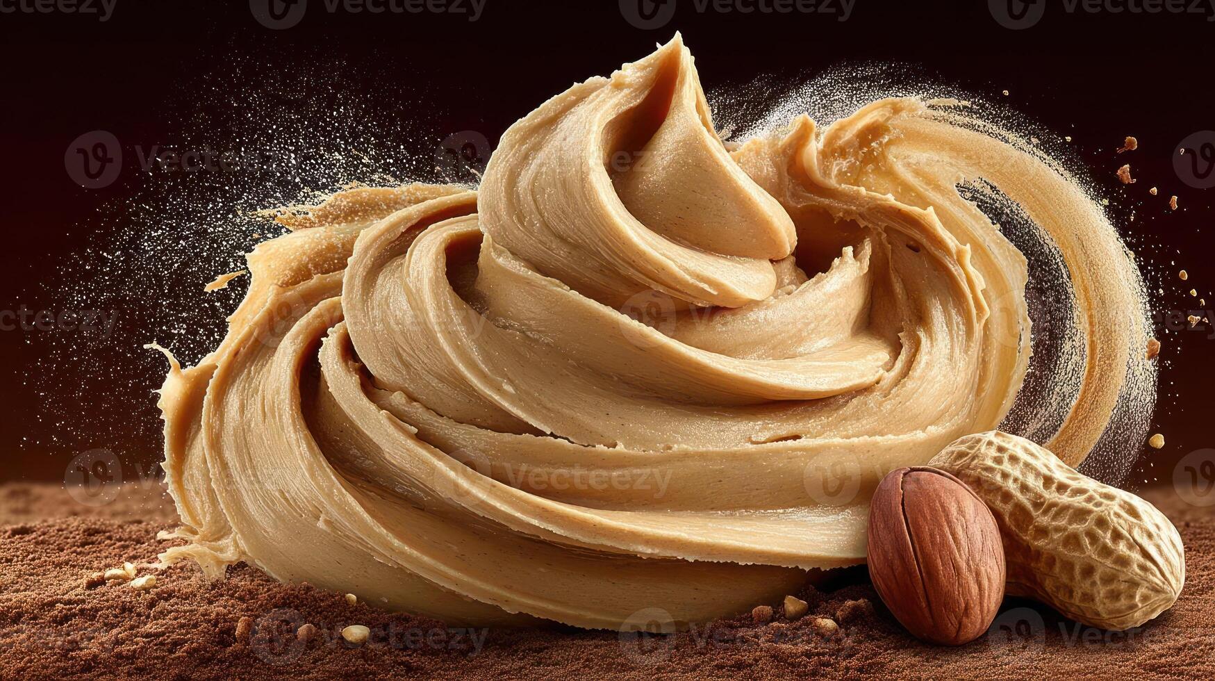 Close-up of peanut butter swirl with peanuts. photo
