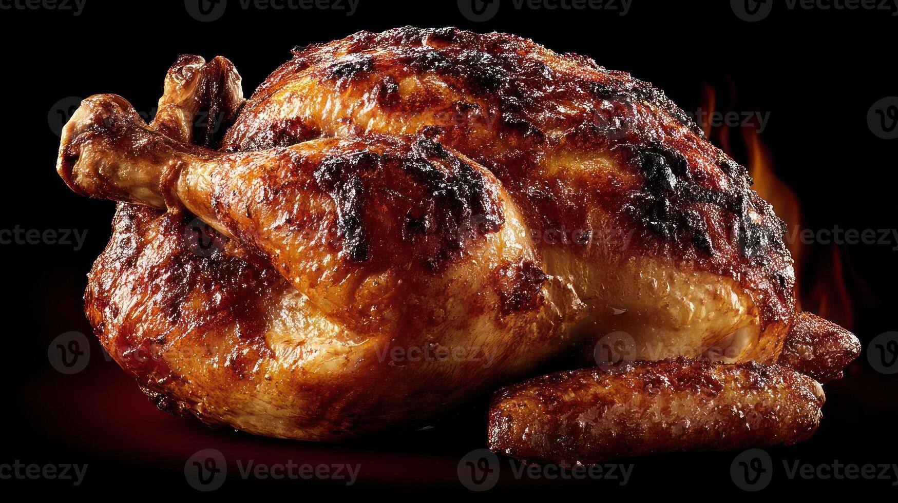 Delicious roasted chicken, perfectly cooked and golden brown. photo