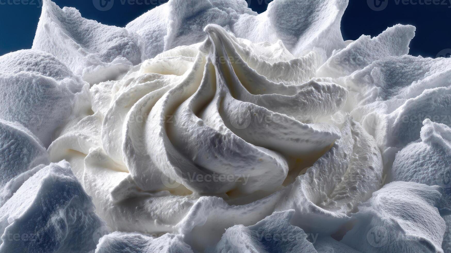 Close-up of whipped cream swirls, texture, white, dessert. photo