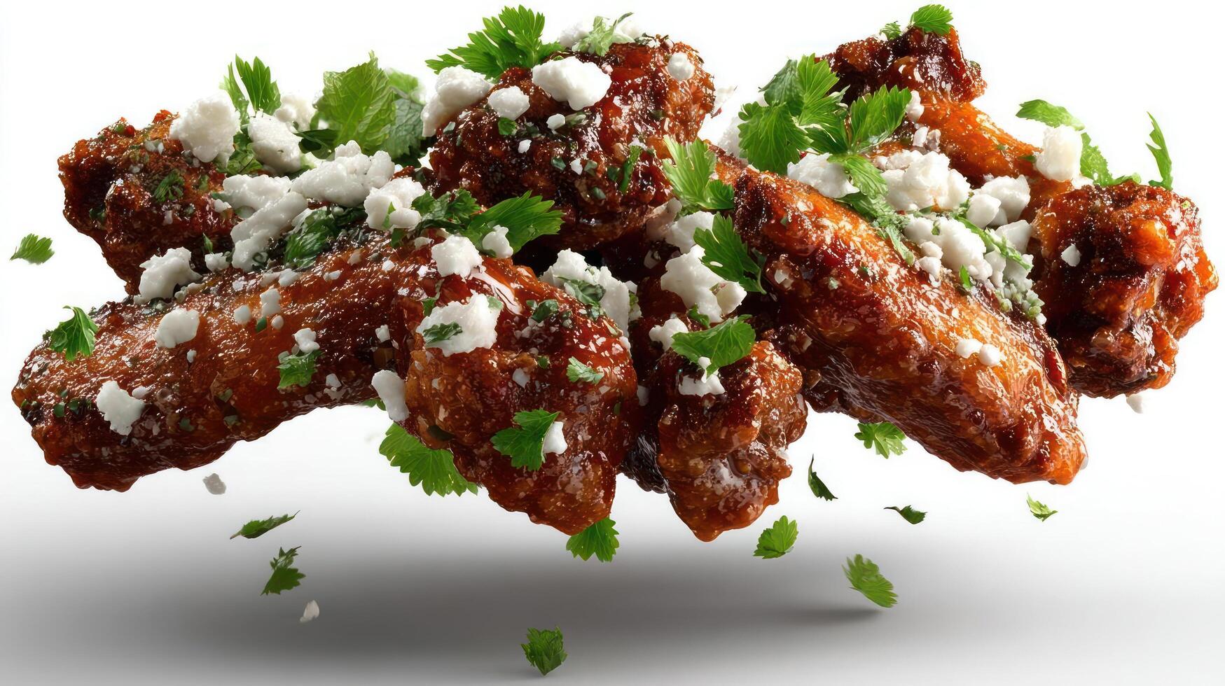 Delicious, crispy chicken wings with herbs and cheese. photo
