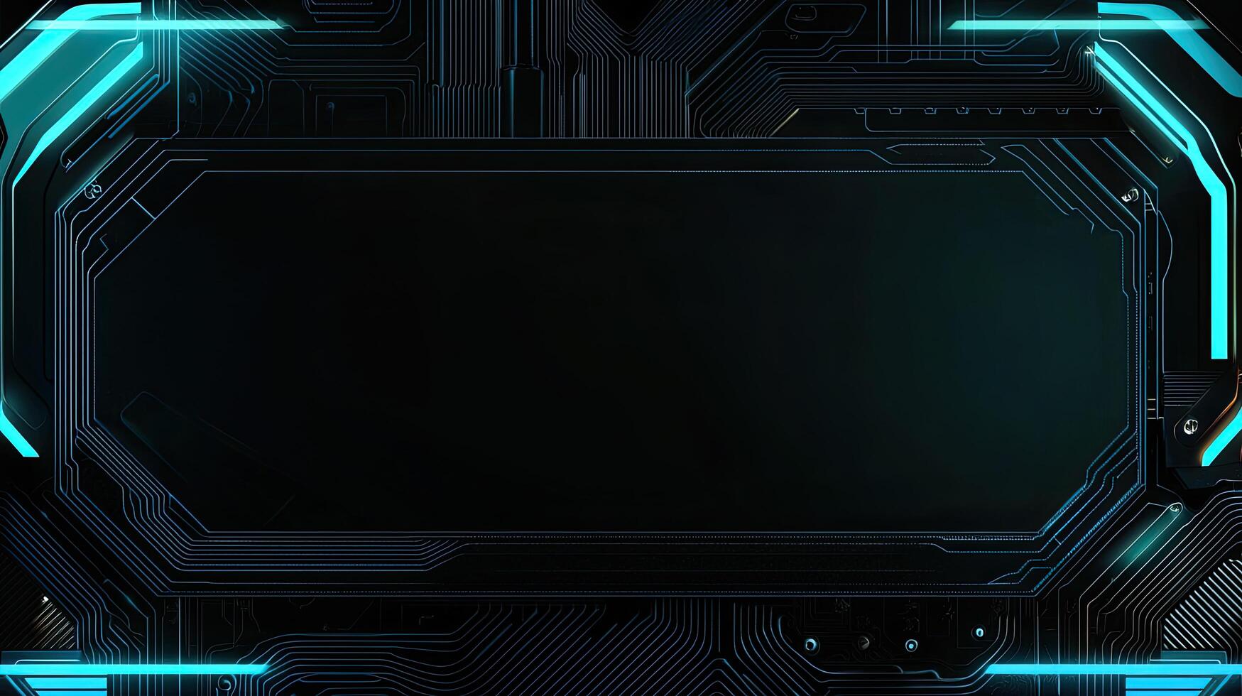 Futuristic Circuit Board with Glowing Blue Accents and Central Copy Space for Technology Designs photo