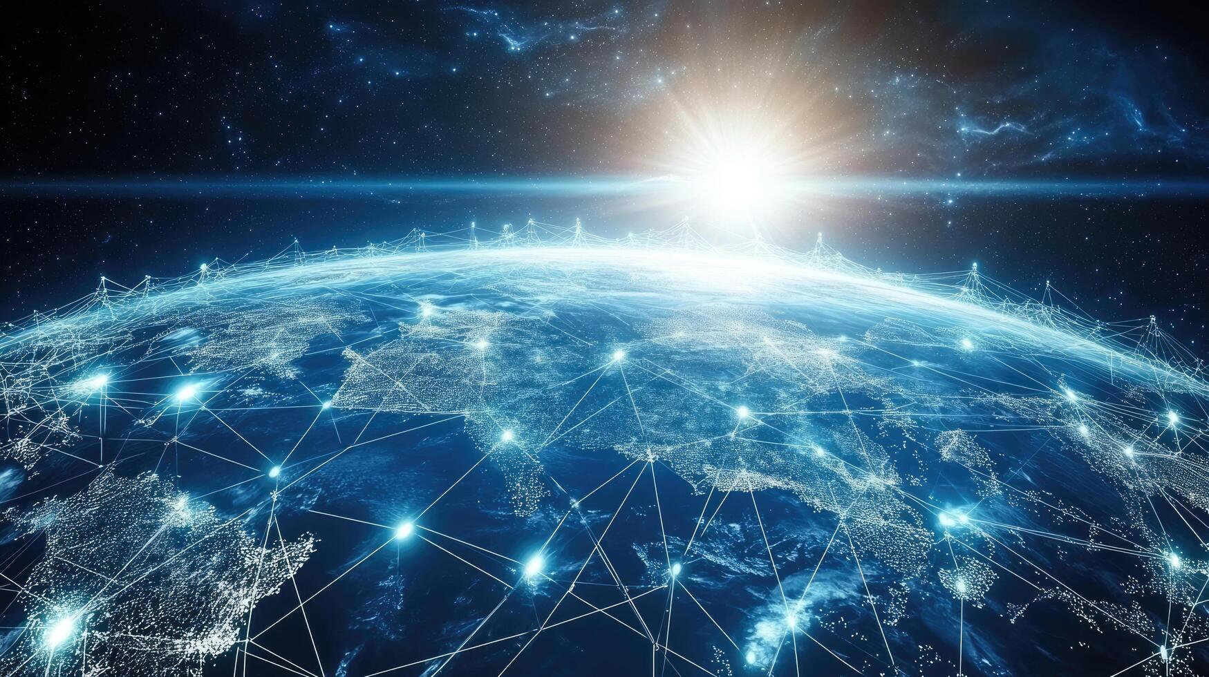 Global Network Connection A Web of Communication Across Earth, Illuminated by a Starry Sky and Celestial Glow photo