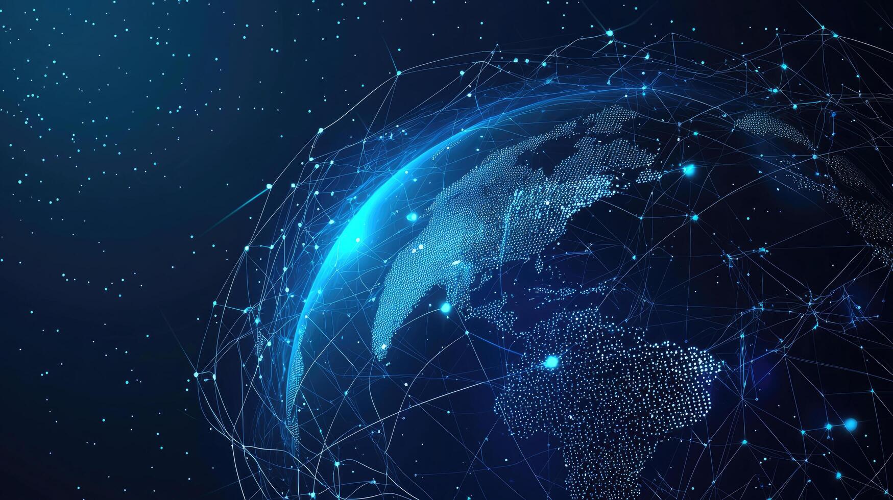 Global Network Technology Earth Globe Connectivity, Communication, Internet, Data Transfer Concept Background in Blue Tones photo