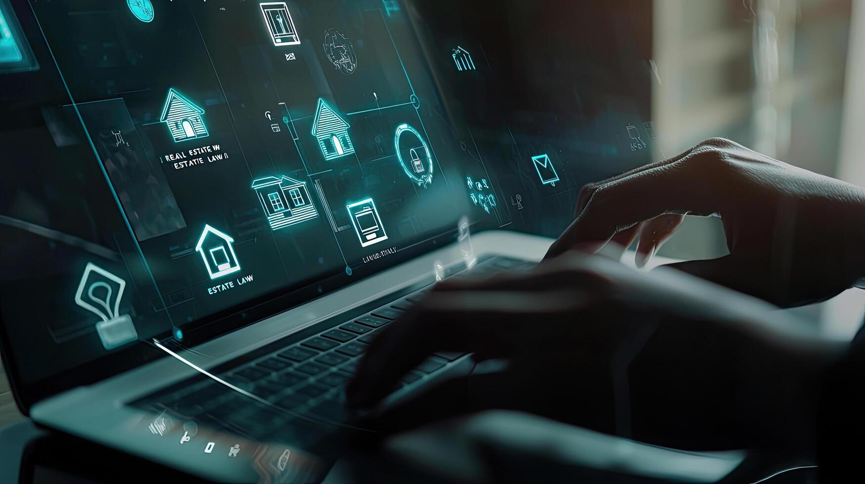 Real Estate Law and Technology Concept Online Legal Services for Property Transactions with Laptop photo