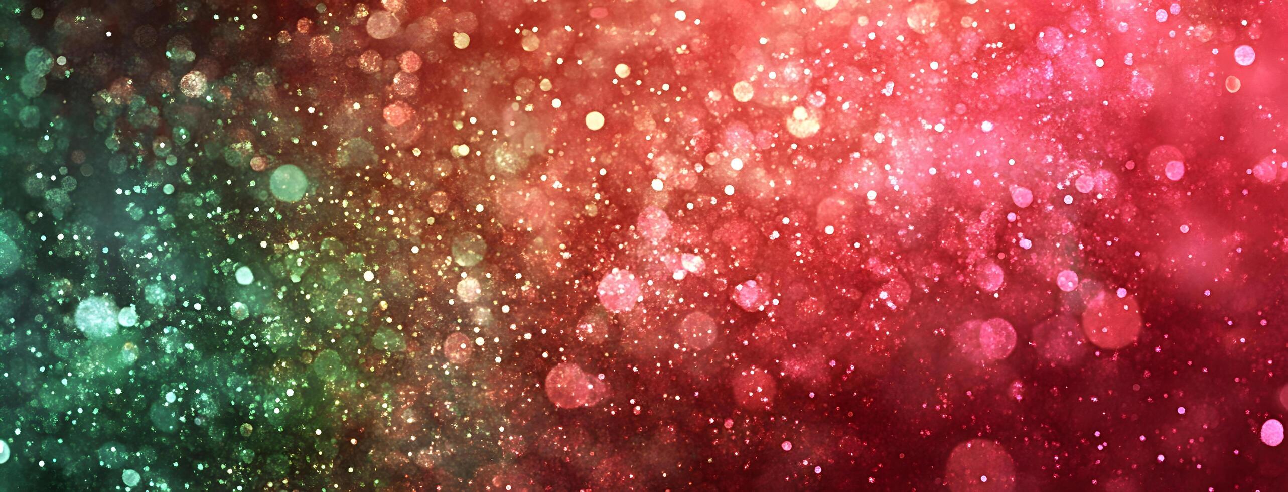 Abstract bokeh effect with shimmering particles creates a blend of red and green hues photo