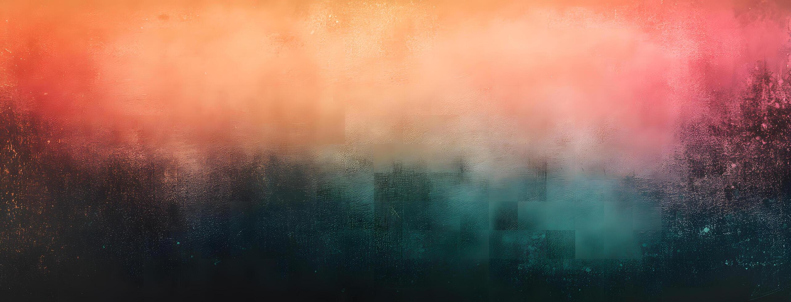 Abstract canvas shows a blending of orange, peach, teal, and black tones photo