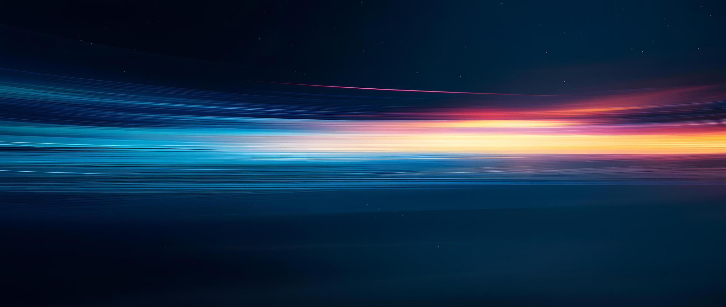 Abstract light trails weave through a cosmic night, blending vibrant blue and warm oranges photo