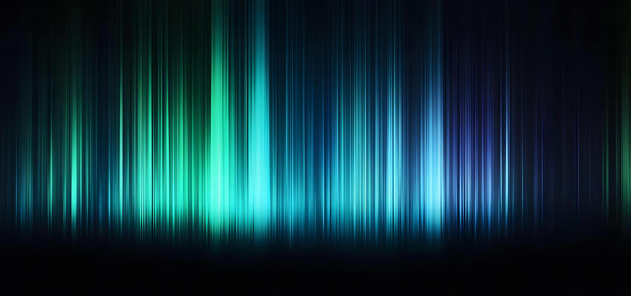 Abstract light beams in blue and green radiate vertically from a dark base photo