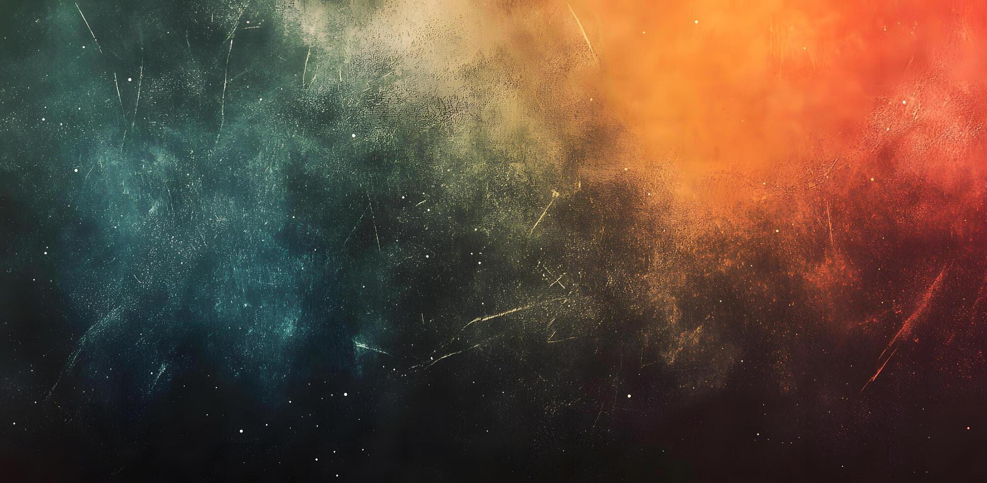 Abstract nebula shows dark green and orange hues merging with a textured finish photo