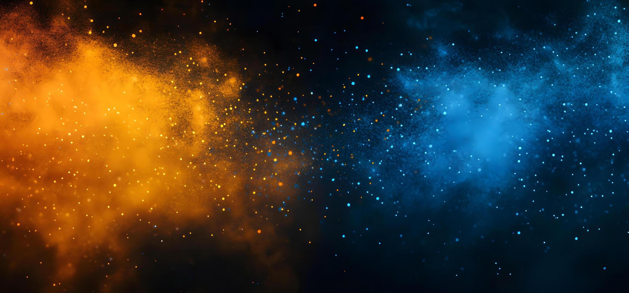 Blue and gold luminous particles blend together in a mesmerizing display of cosmic energy photo