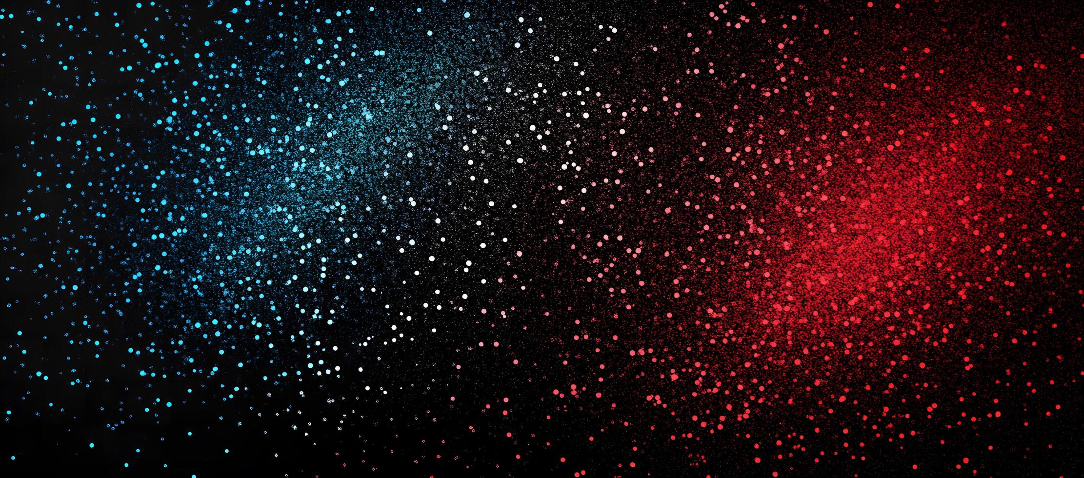 Blue transitions to red sparkling particle dust on black background creates dynamic contrast photo