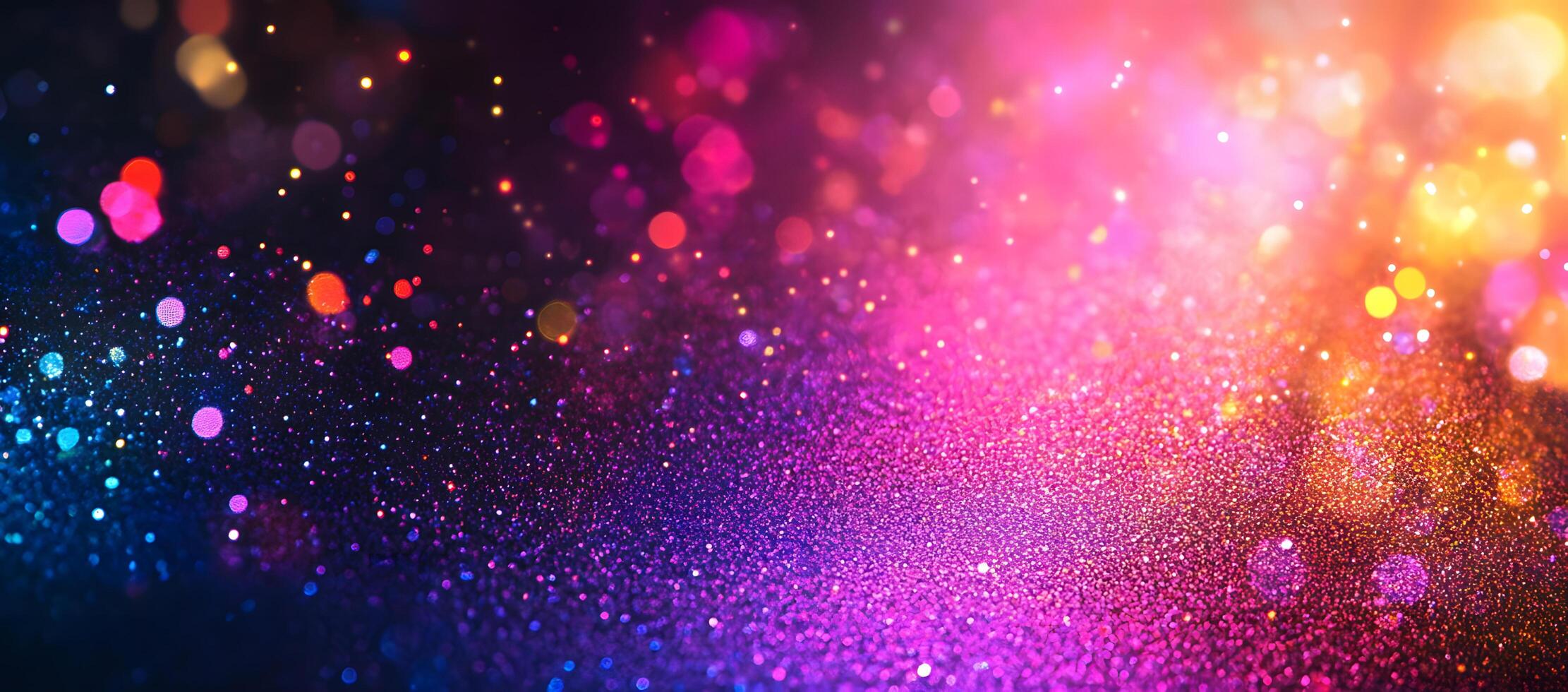 Glowing multicolored glitter particles create a stunning cosmic, light filled and sparkling abstract background photo
