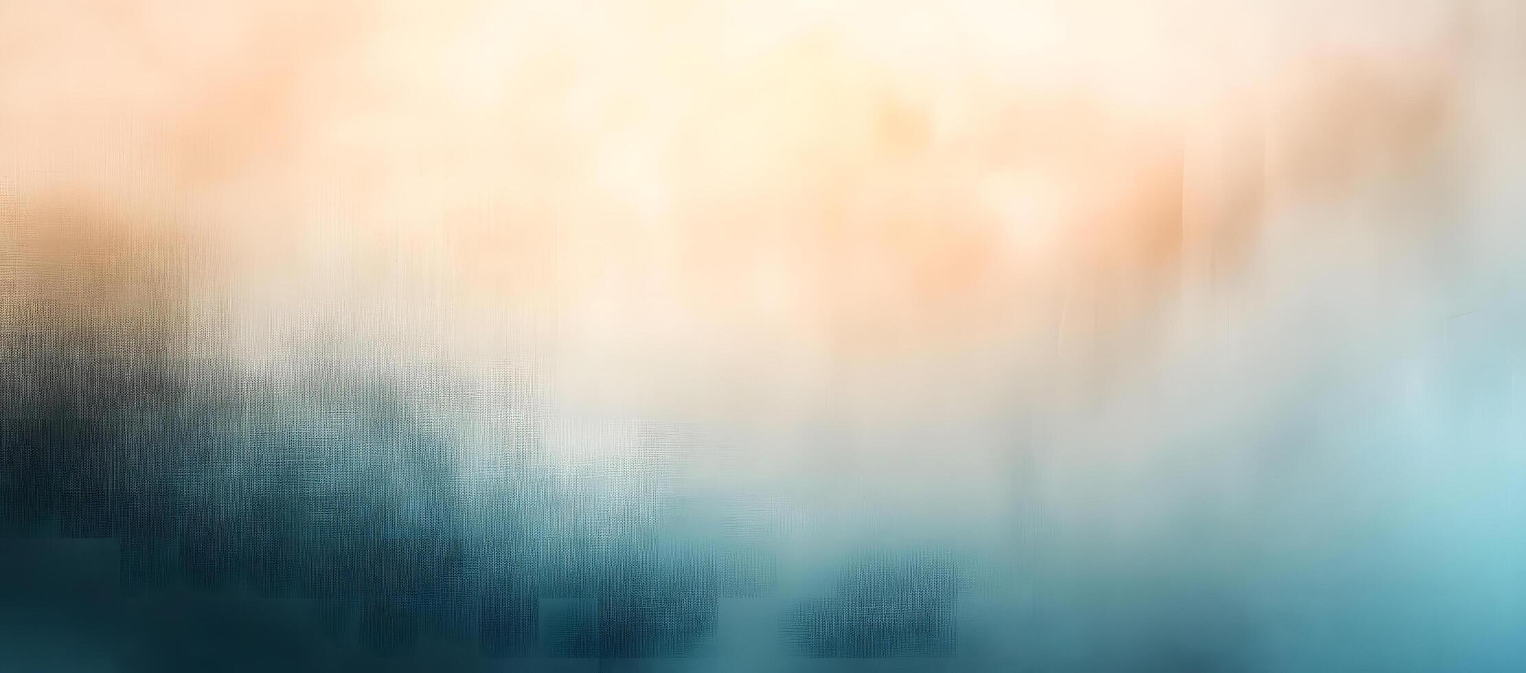 Gradient background shows a blend of peach cream hues fading into teal and blue photo