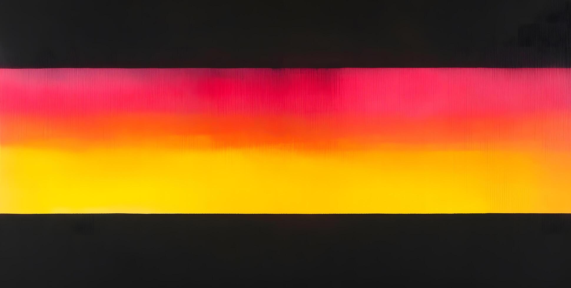 Horizontal layers reveal a vibrant gradient transitioning from pink to yellow against stark black photo