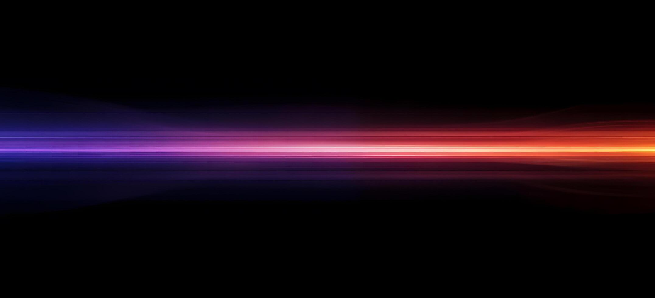 Luminous horizontal bands transition from deep purple to warm orange in striking contrast over black photo