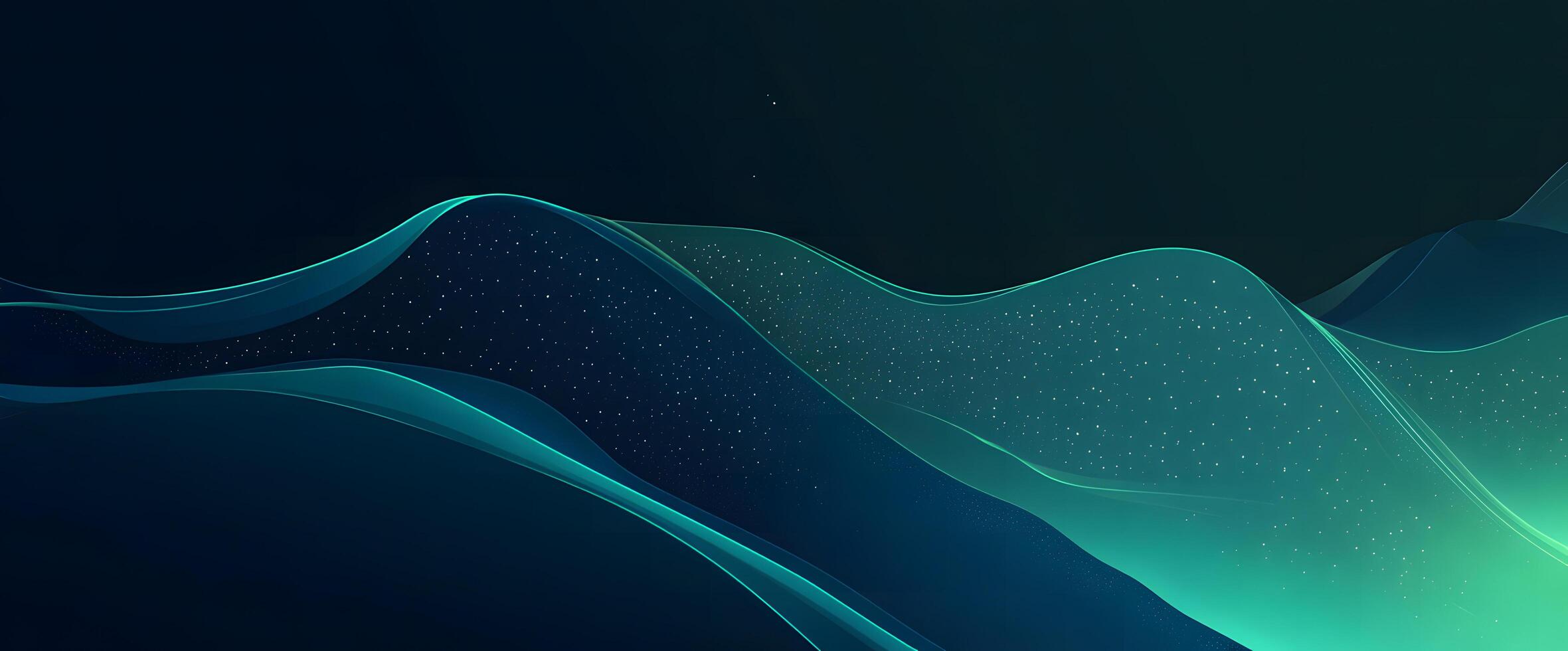 Luminous teal waves with sparkling dots gracefully cascade against a serene, dark backdrop creating depth photo