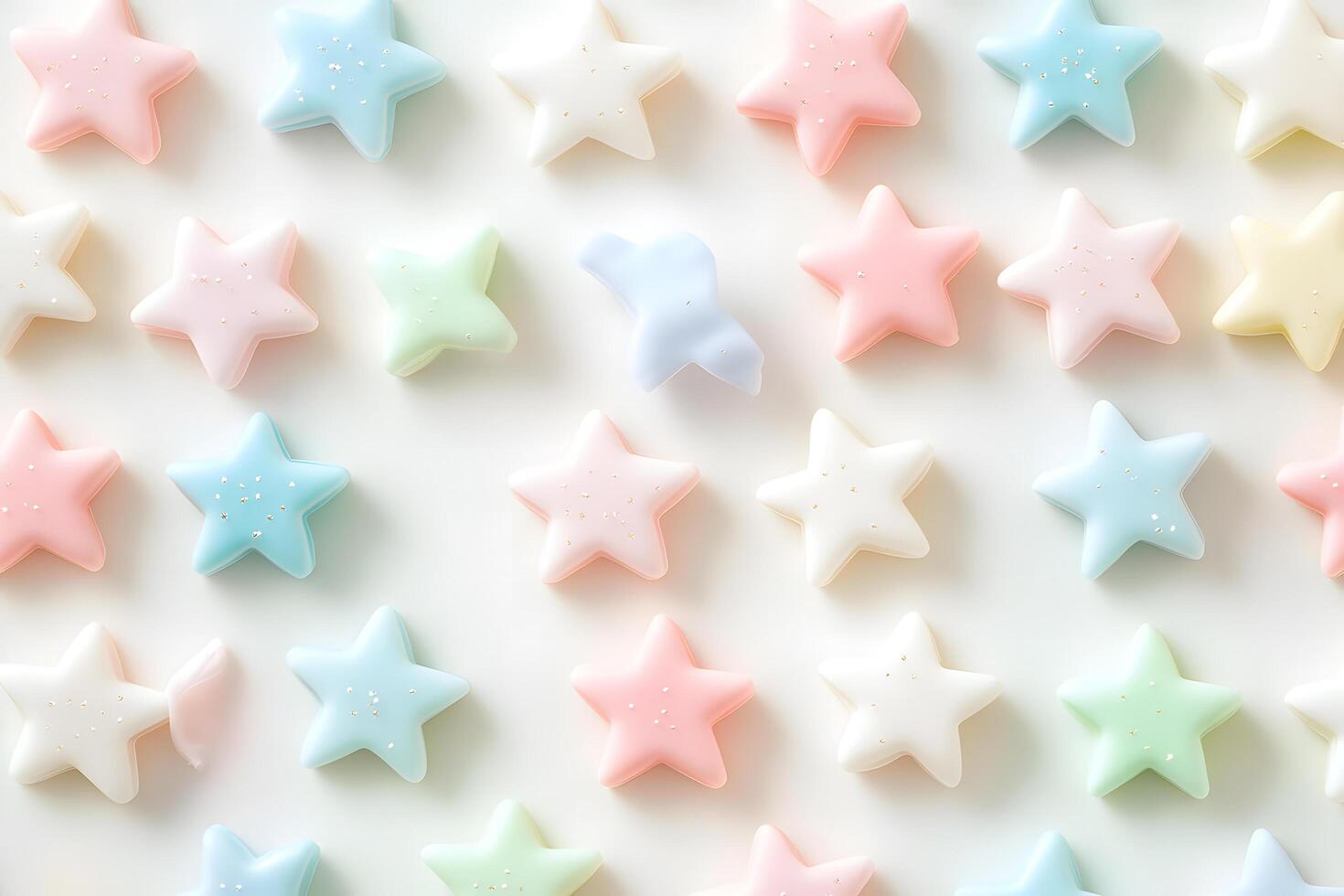 Pastel colored stars are scattered across a clean white surface, creating a magical pattern photo