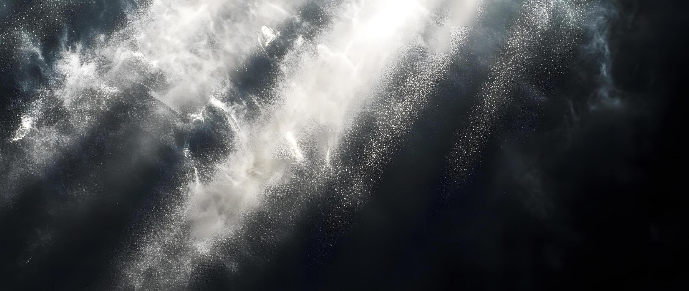 Radiant light illuminates swirling dust, creating ethereal wisps against a dark and moody background photo