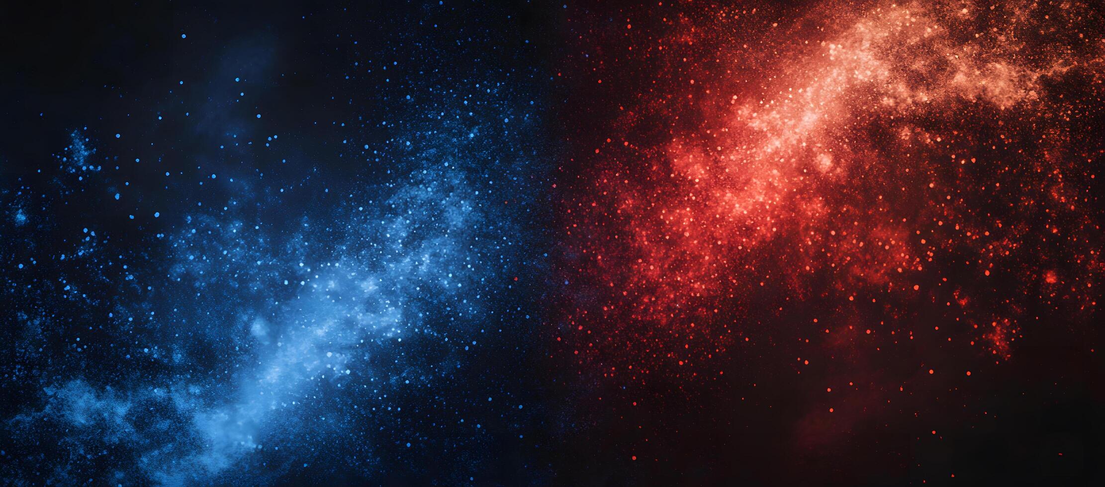 Red and blue glowing particles blend into the dark cosmic abstract background photo