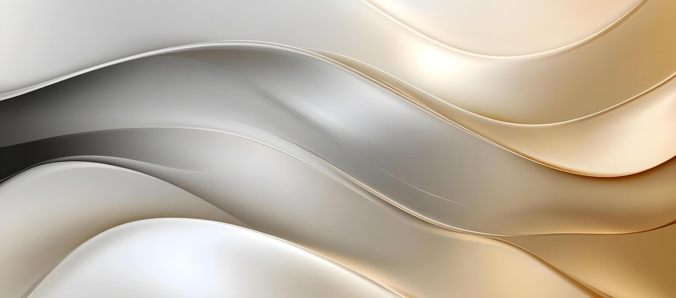 Silky metallic waves gracefully flow, exhibiting elegant textures with shades of gold and silver photo