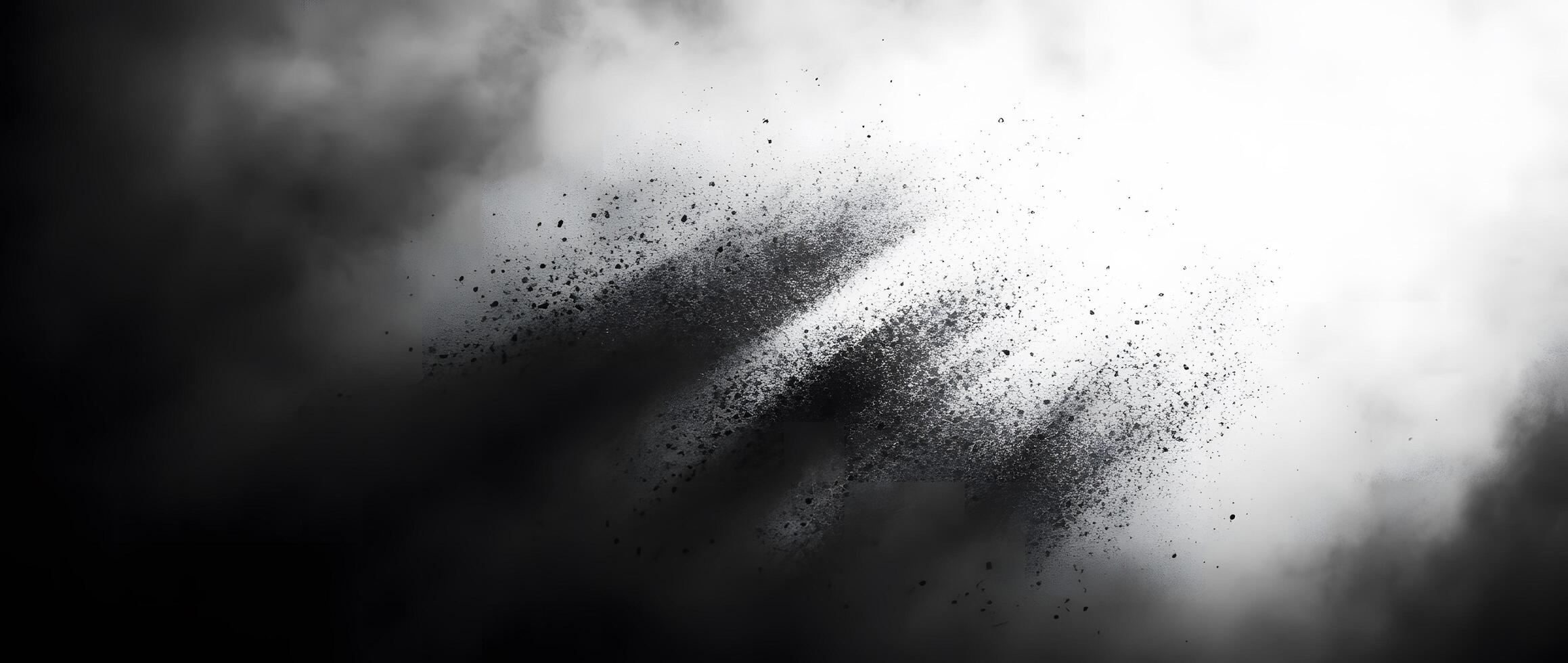Smoke with dust, in varying shades of gray, rises against a white background photo