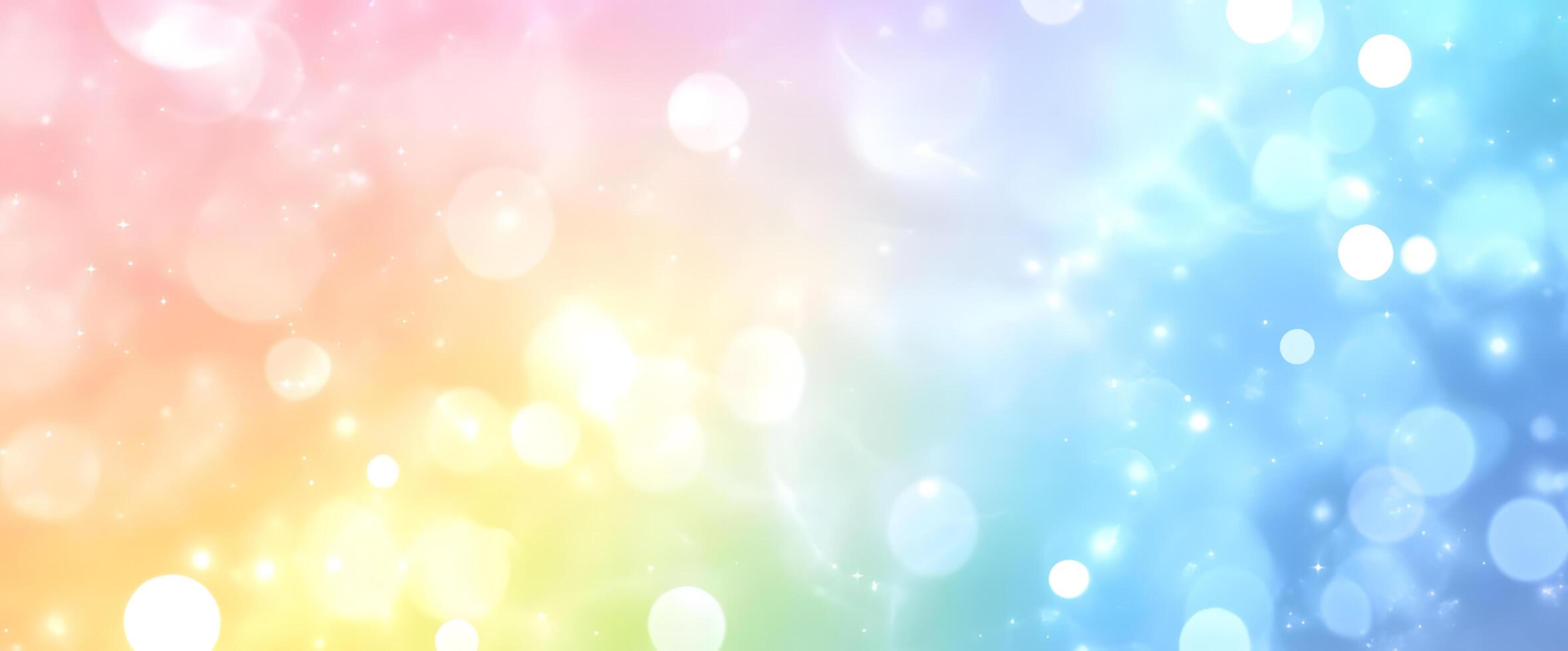 Sparkling bokeh and starlight illuminate a pastel rainbow gradient background, creating magical ethereal effects photo