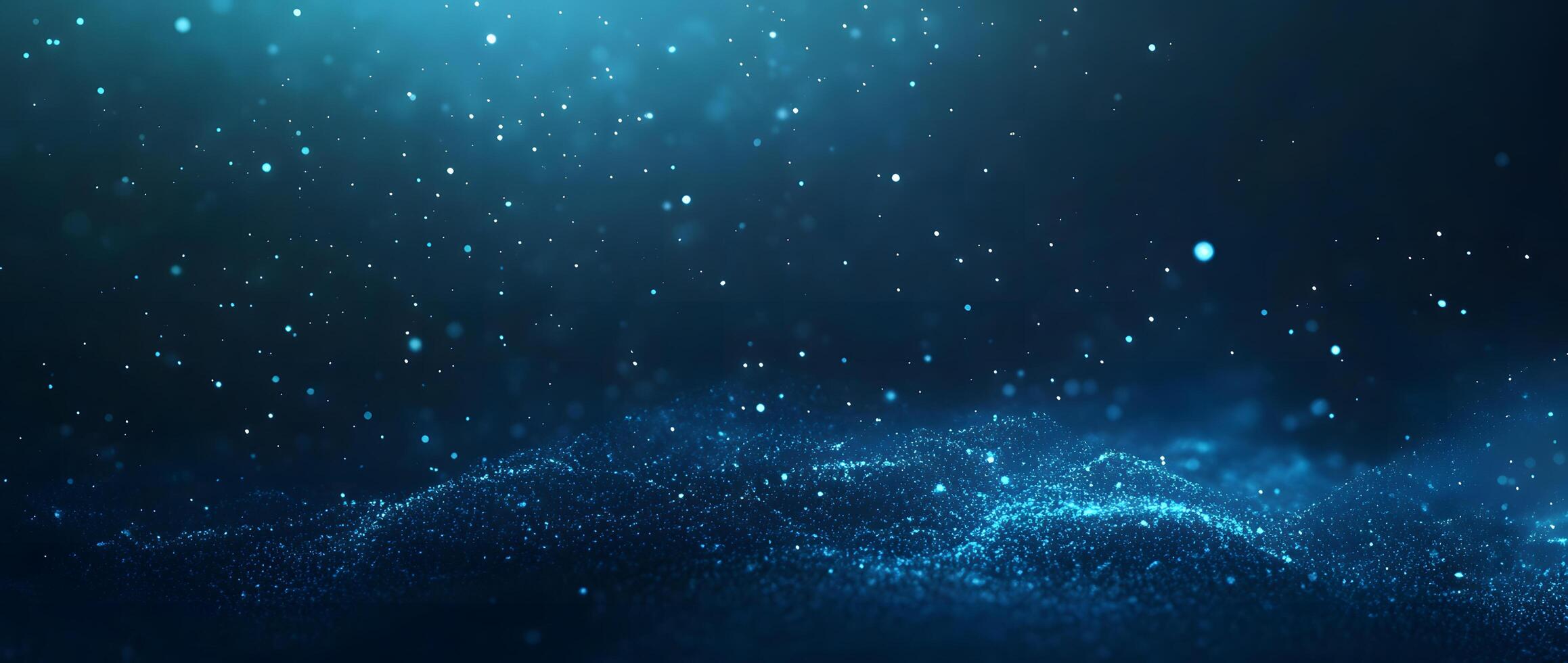 Sparkling blue particle landscape features luminous dots floating above a textured wavelike ground photo