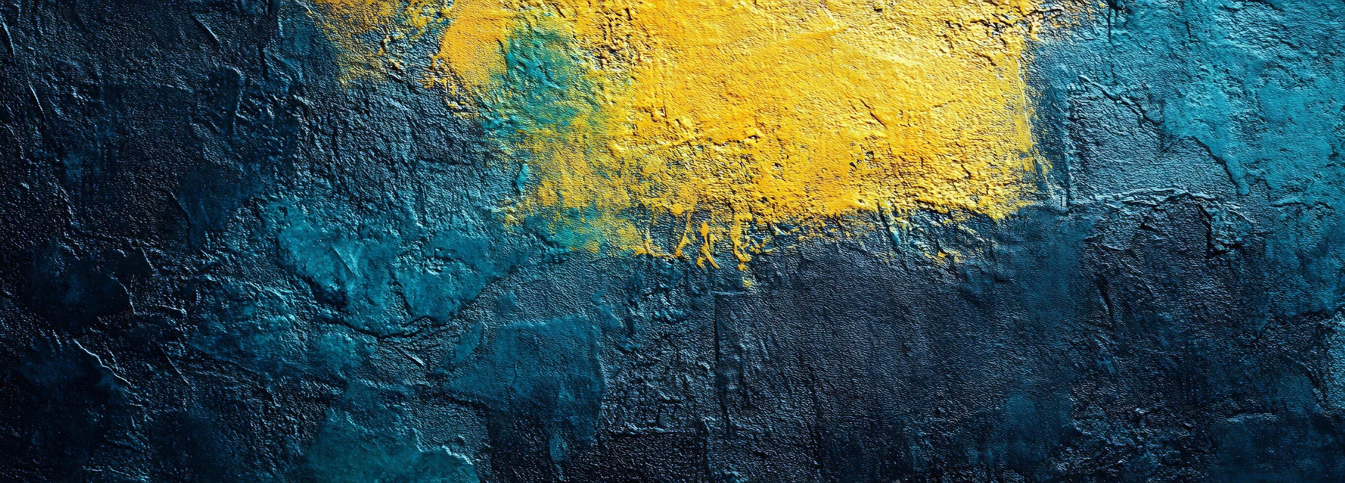 Textured blue background presents a striking contrast with vibrant yellow, suggesting artistic expression and raw creativity photo