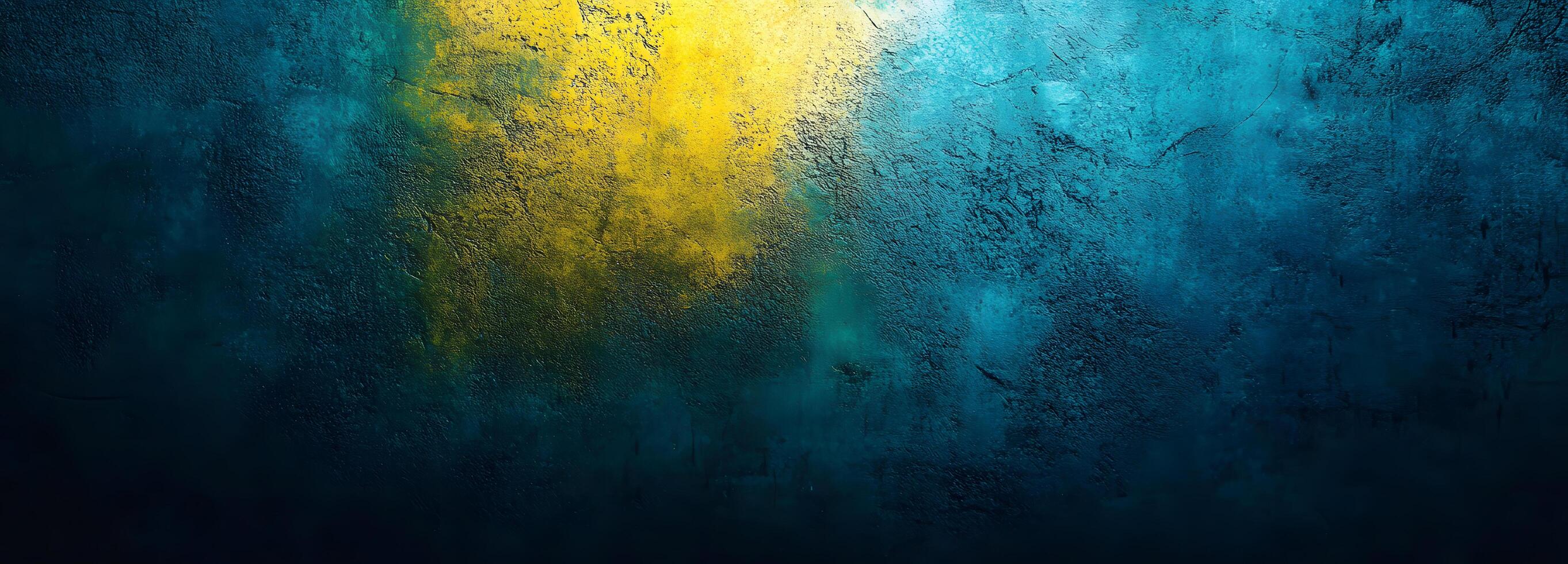 Textured yellow and blue colors merge dynamically on a dark abstract painted canvas photo