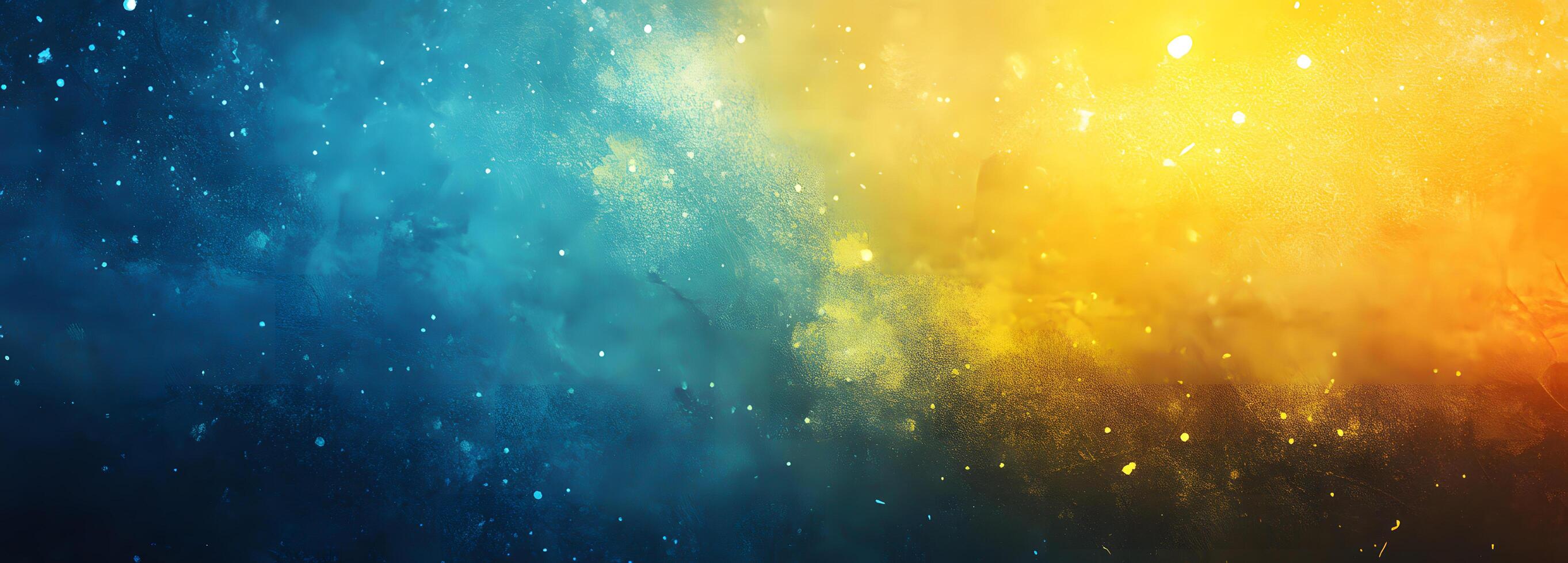 The abstract cosmic background showcases a gradient of blue melding into shades of gold photo