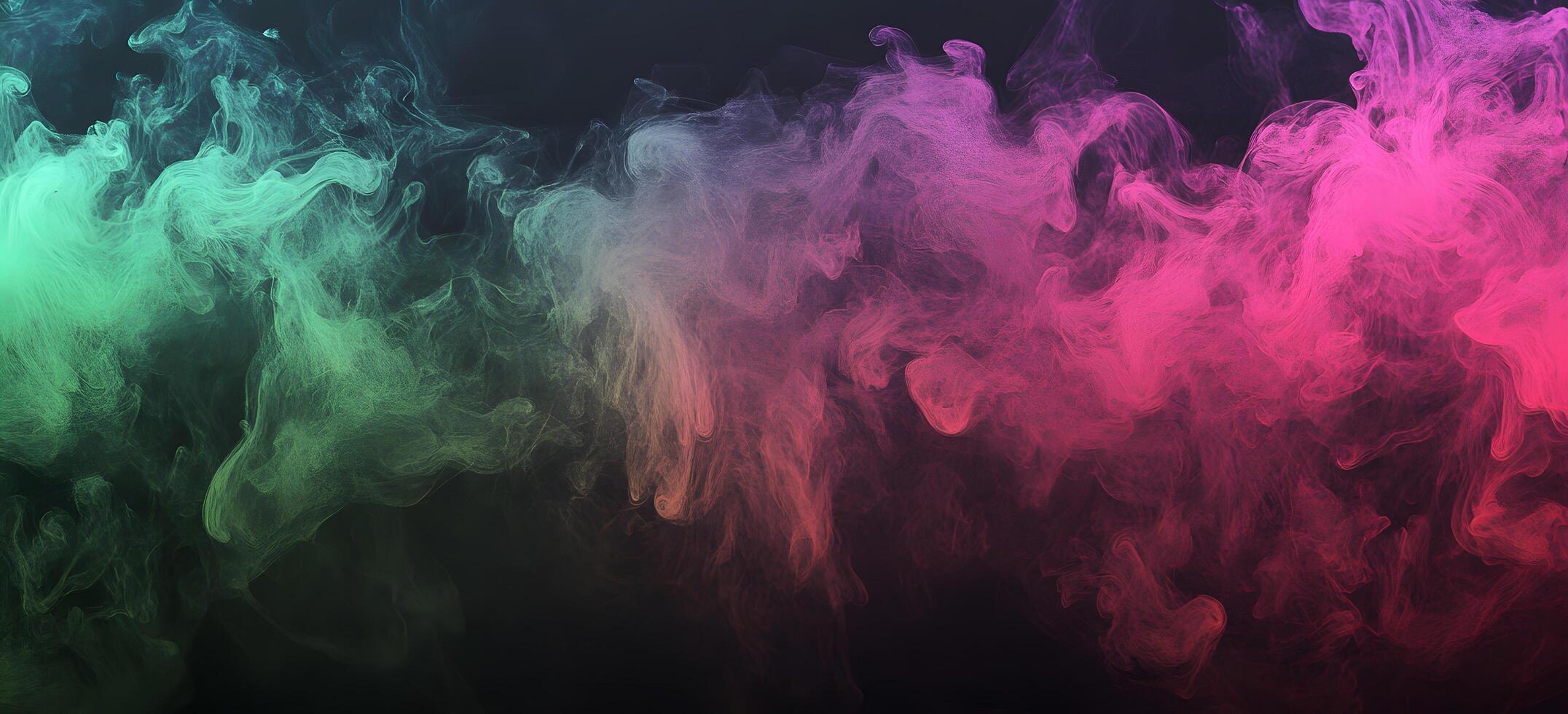 Translucent green and pink smoke intermingles dynamically against a dark backdrop, creating an ethereal and vibrant spectacle photo