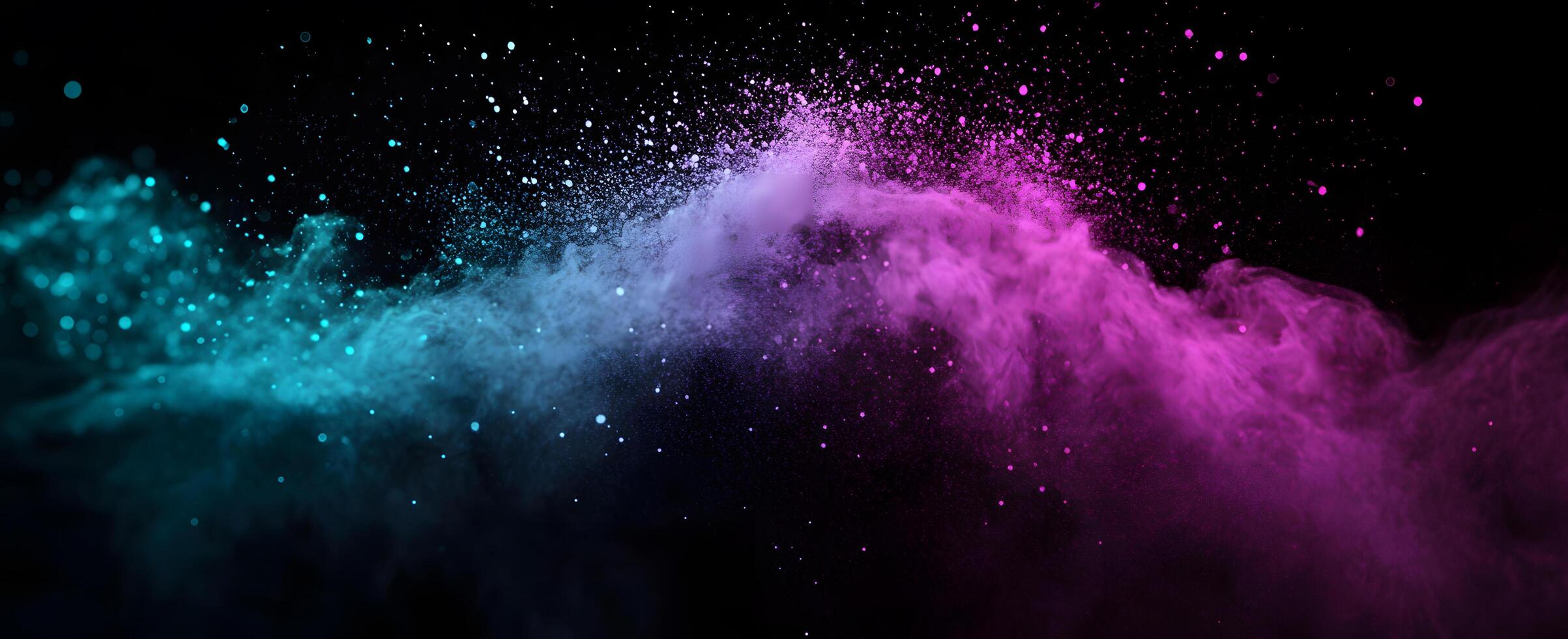 Turquoise and purple powder explosion creates a vibrant, magical effect across the dark scene photo