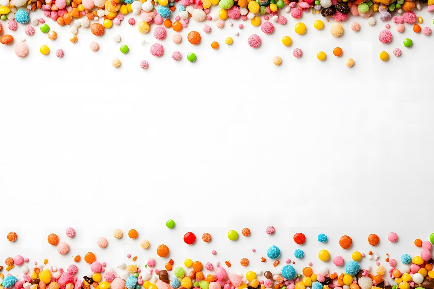Vibrant colorful candy frames a blank white space perfect for your sweet message photo
