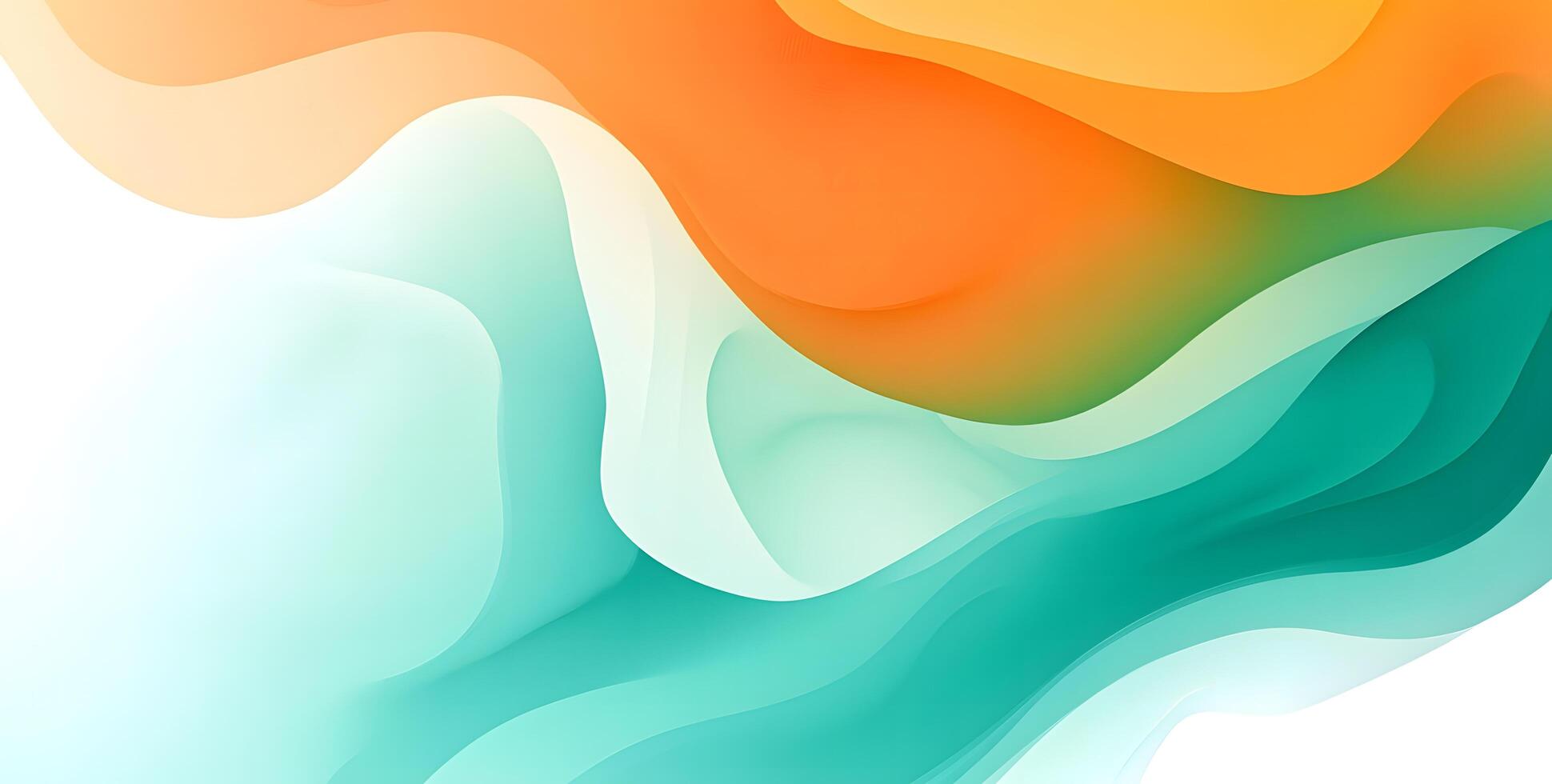 Wavy abstract background features fluid flowing layers of teal, white, and orange hues photo