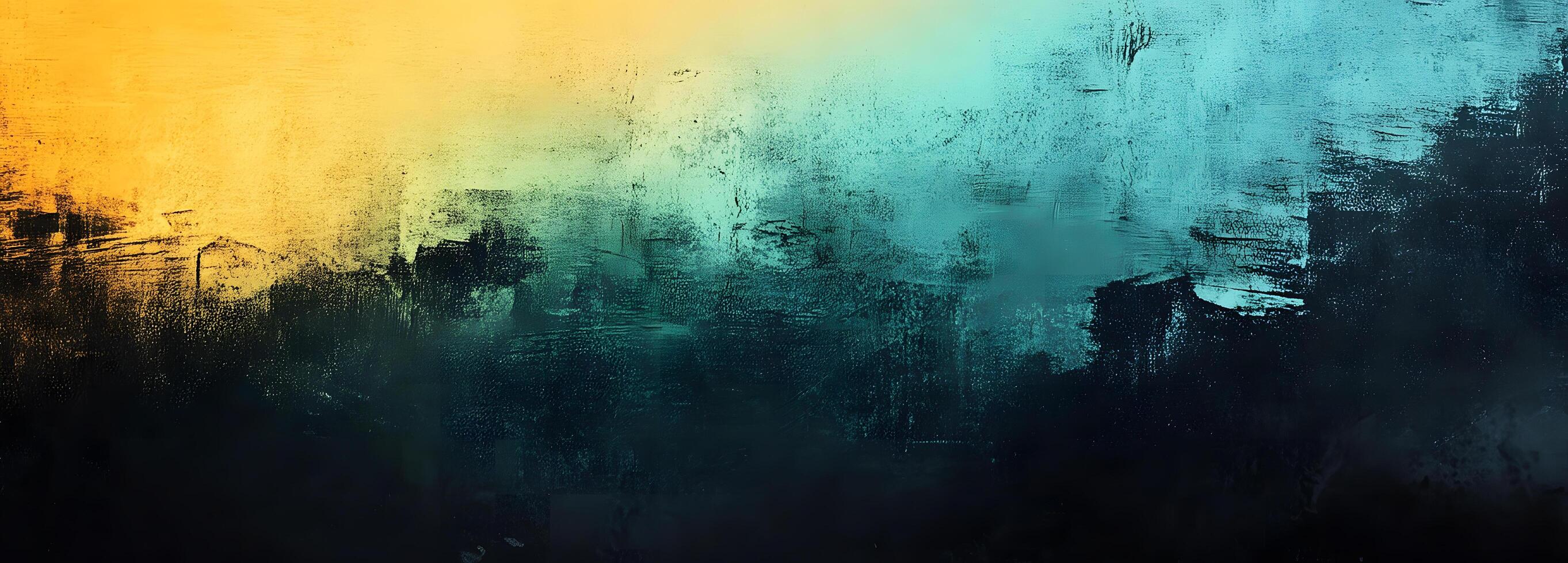 Yellow and turquoise paint create an abstract effect with texture against a dark background photo