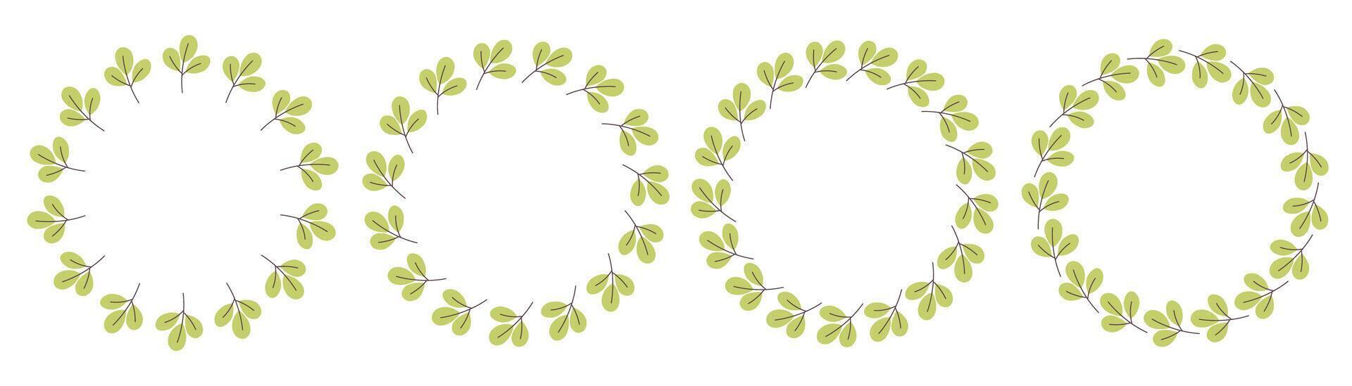 Gently simple flower circle frame. Hand drawn botanical round border, green branches wreath, laurel. Design for invitation, card, banner, logo. vector